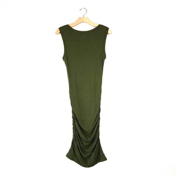 NEW Beyond Yoga Pima Cotton Modal High Seas Ruched Midi Tank Dress Olive Green - Picture 6 of 9